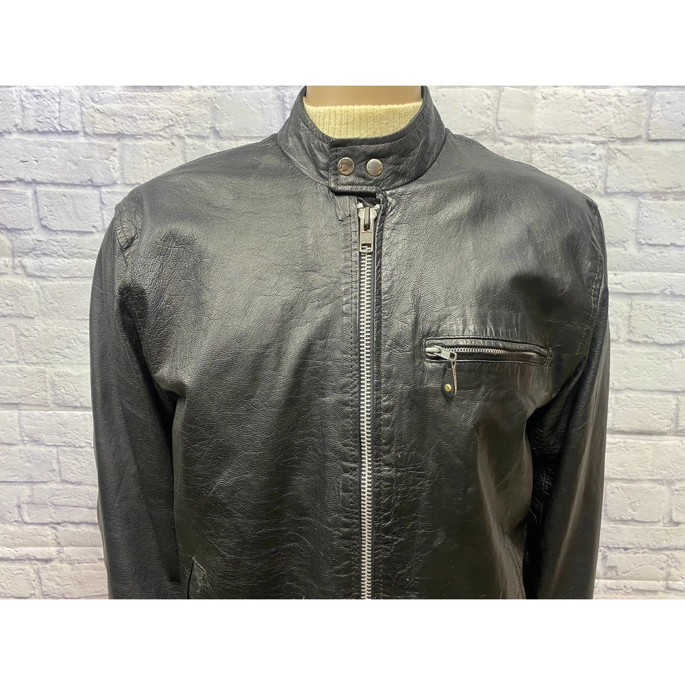 Cafe Racer motorcycle rocker biker black leather jacket lining removable size 50